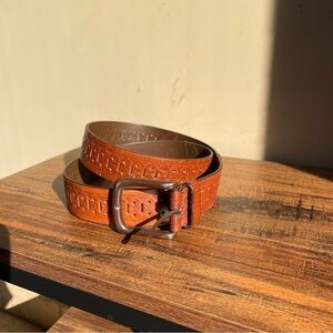 Genuine Leather Woven Detail Western Belt